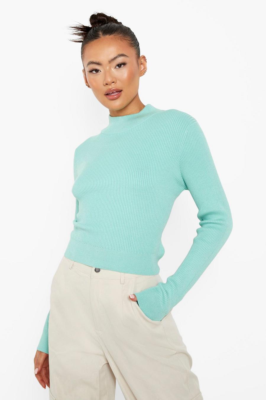 Green Tie Back Rib Knit Sweater image number 1