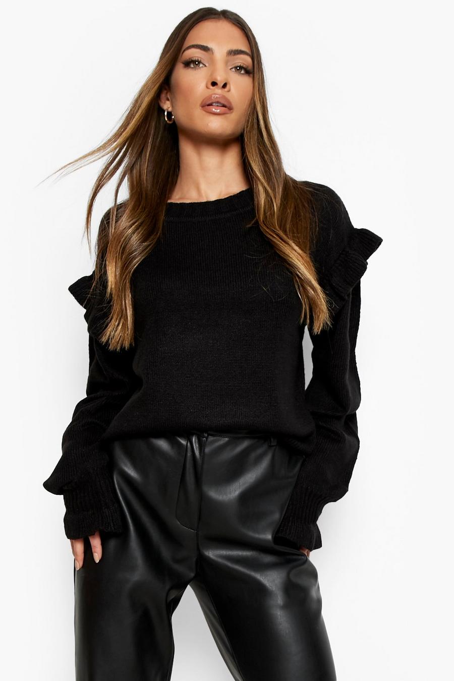 Black Ruffle Sleeve And Cuff Jumper image number 1