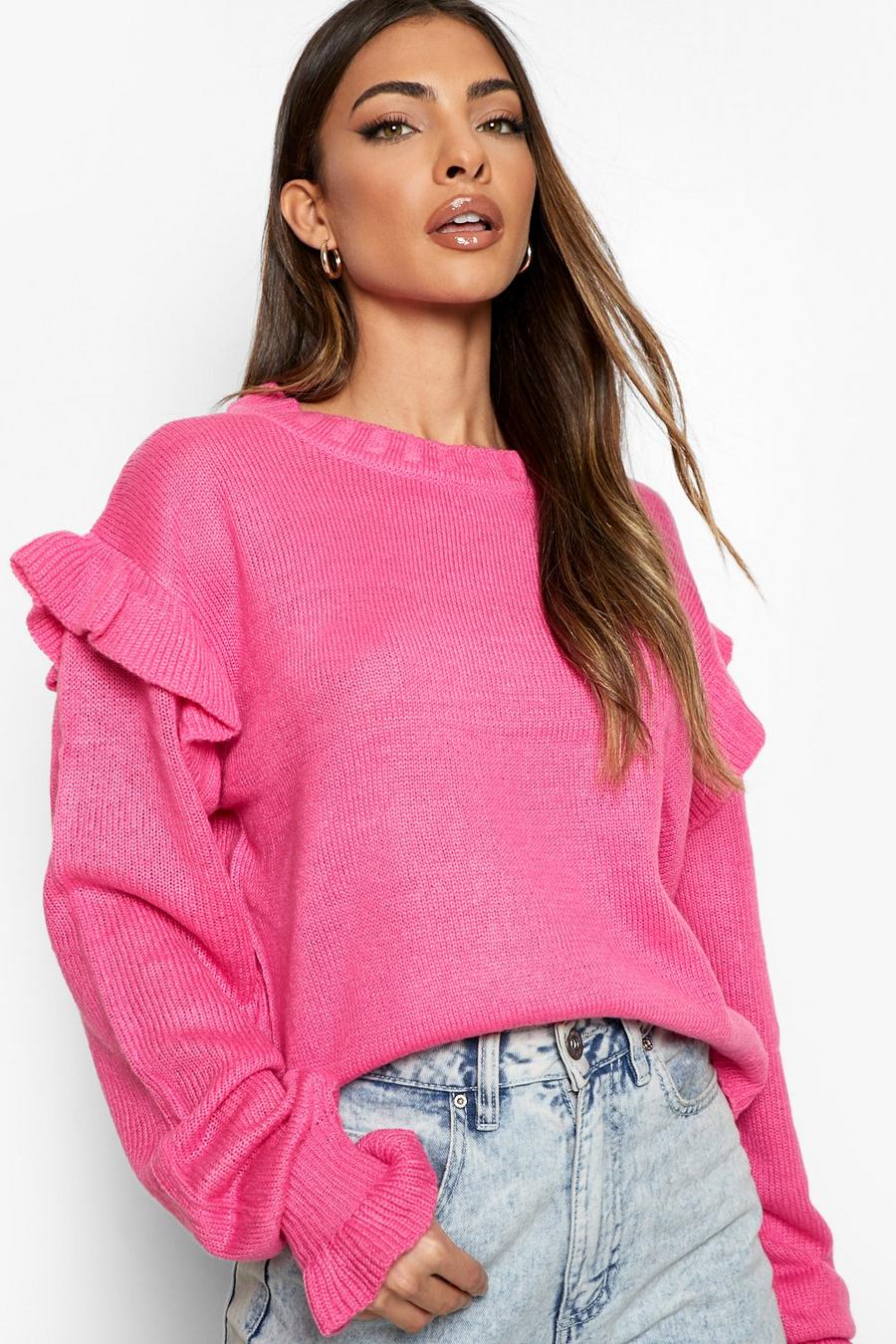 Pink Ruffle Sleeve And Cuff Sweater