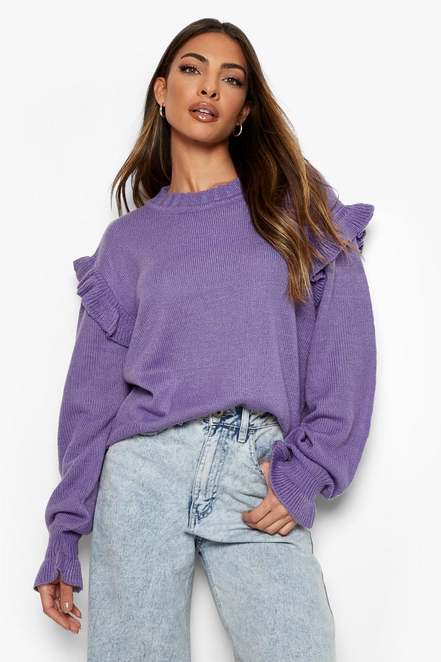 Purple Ruffle Sleeve And Cuff Jumper image number 1