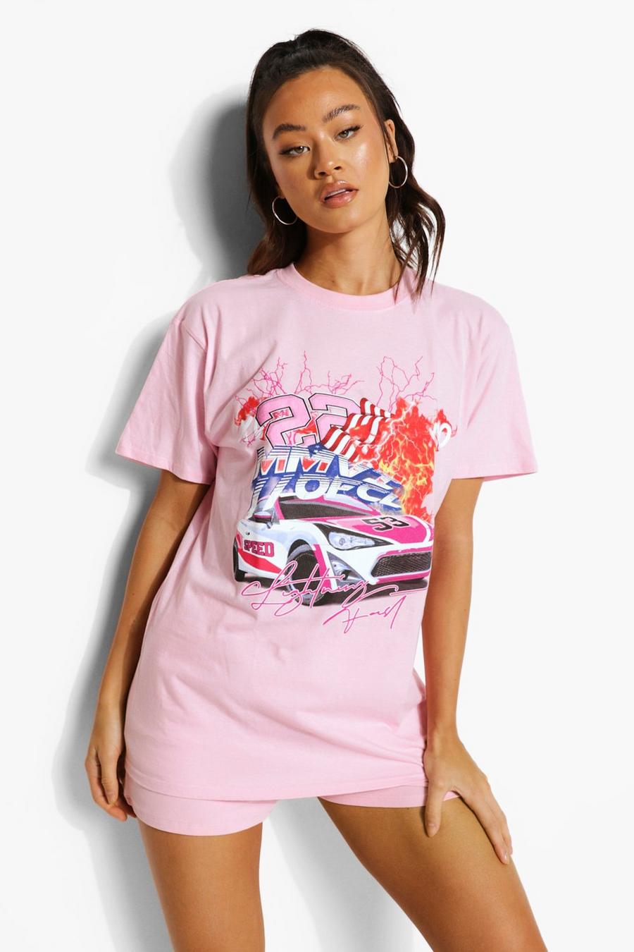 Pale pink Motorsports Oversized T Shirt image number 1