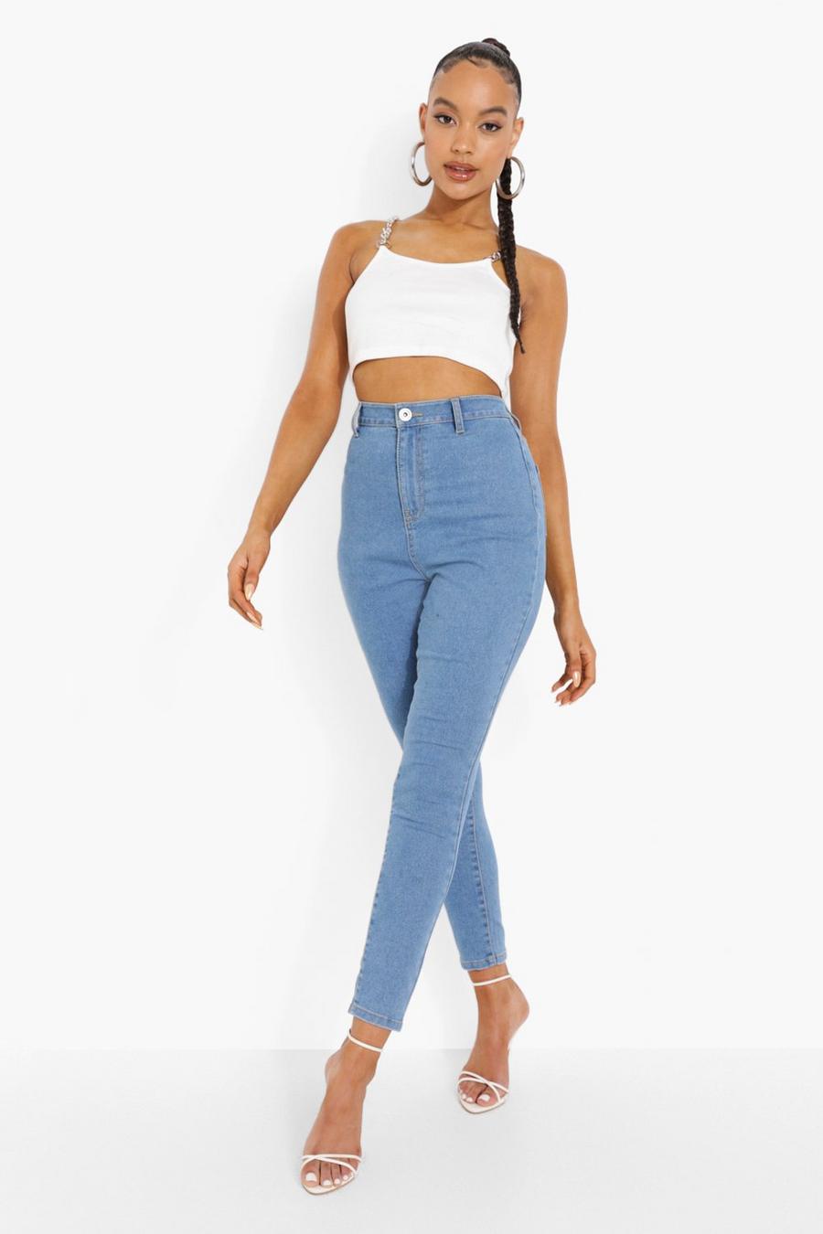 Mid blue Disco jeans med hög midja image number 1