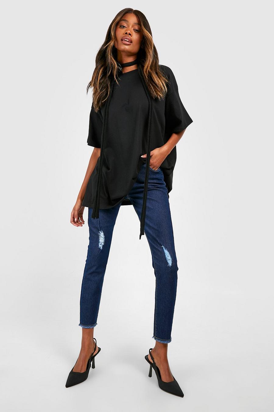 High Waisted Frayed Distressed Skinny Jeans