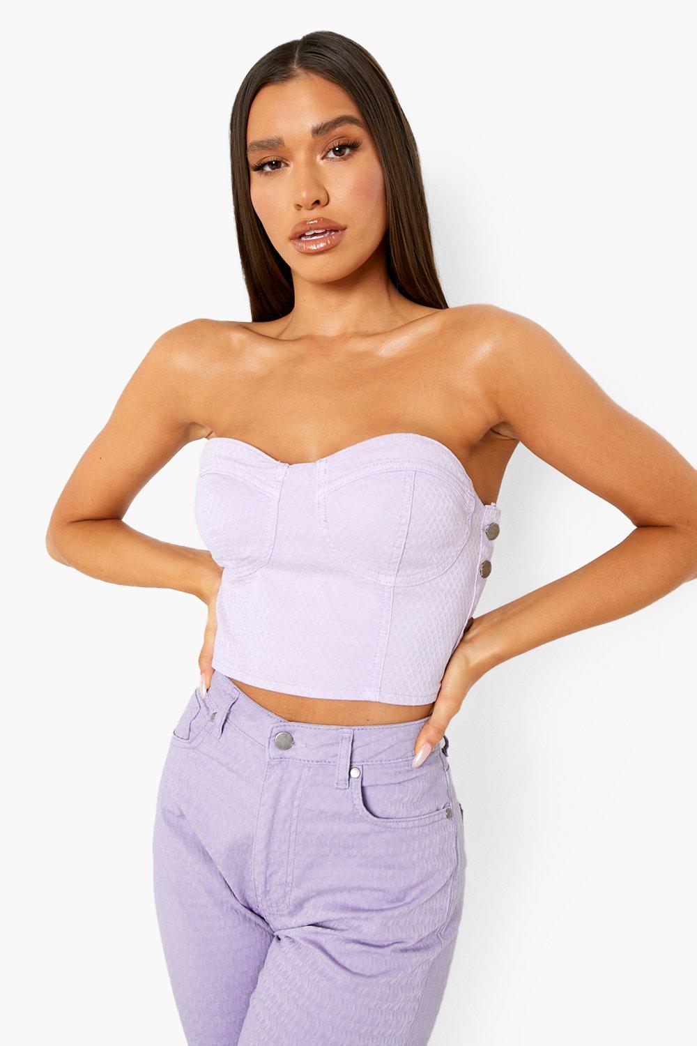 Jacquard Denim Cupped Button Corset | boohoo USA