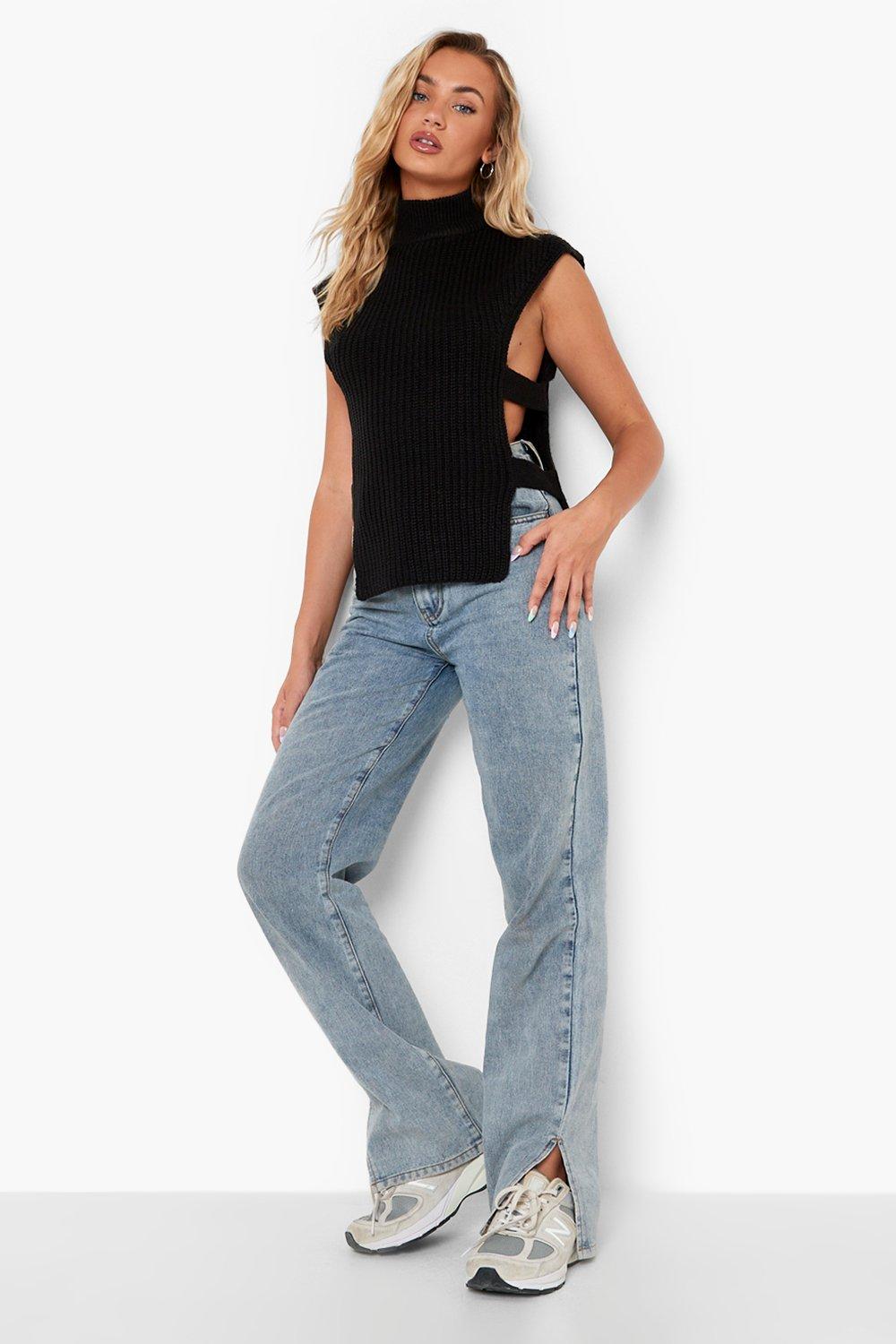 Open Knit High Neck Sweater Tank Top