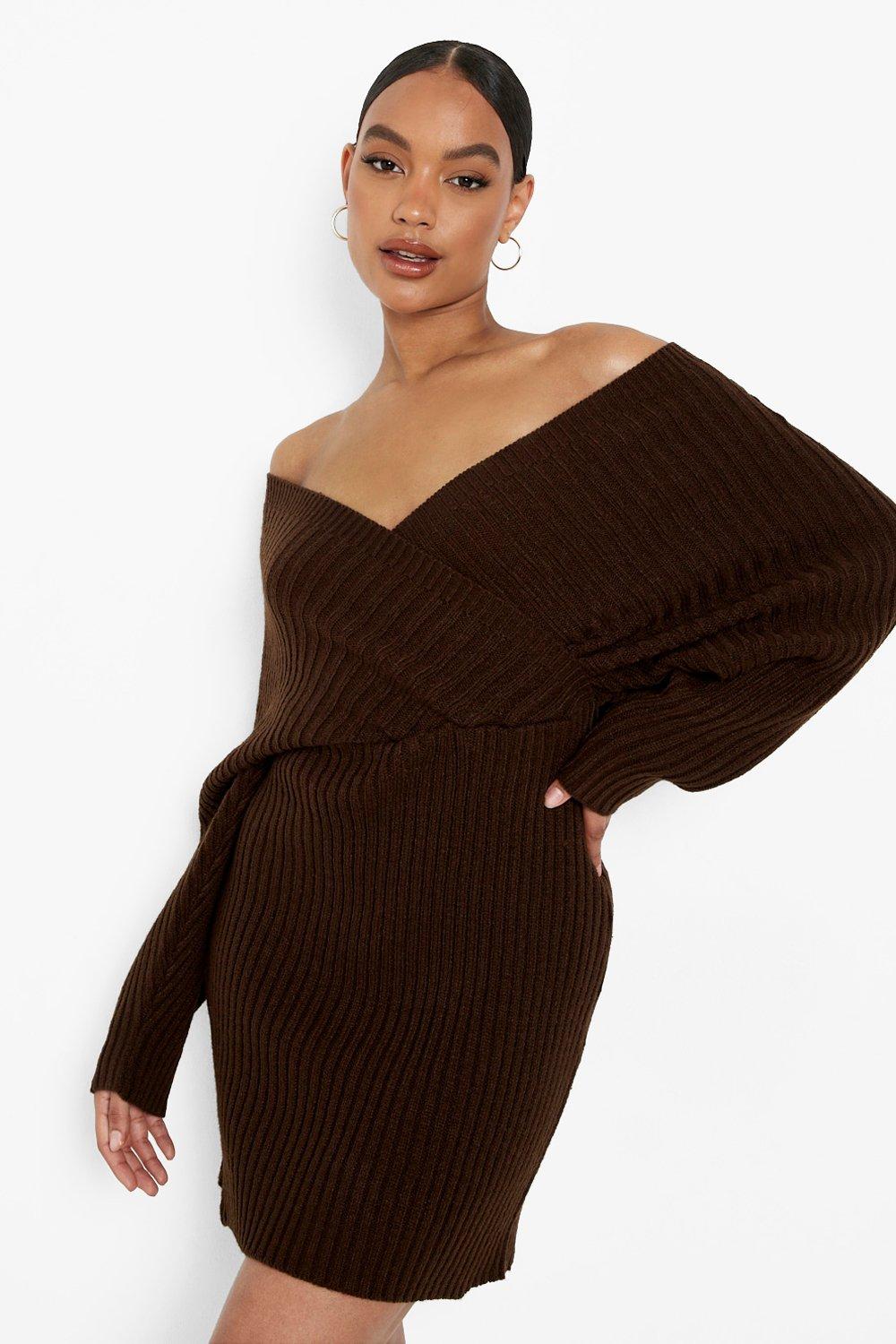 Off The Shoulder Rib Knit Dress