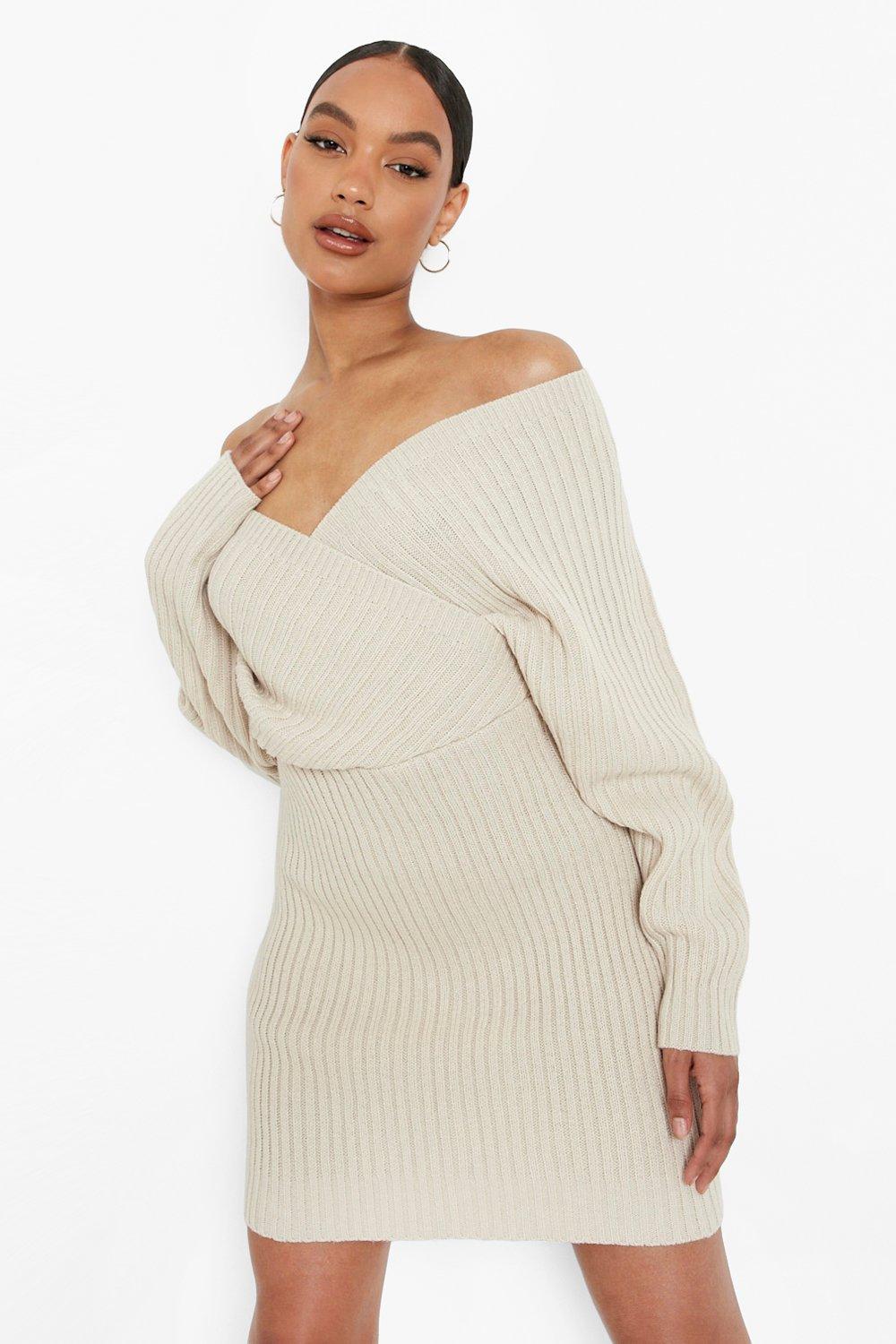 Off The Shoulder Rib Knit Dress