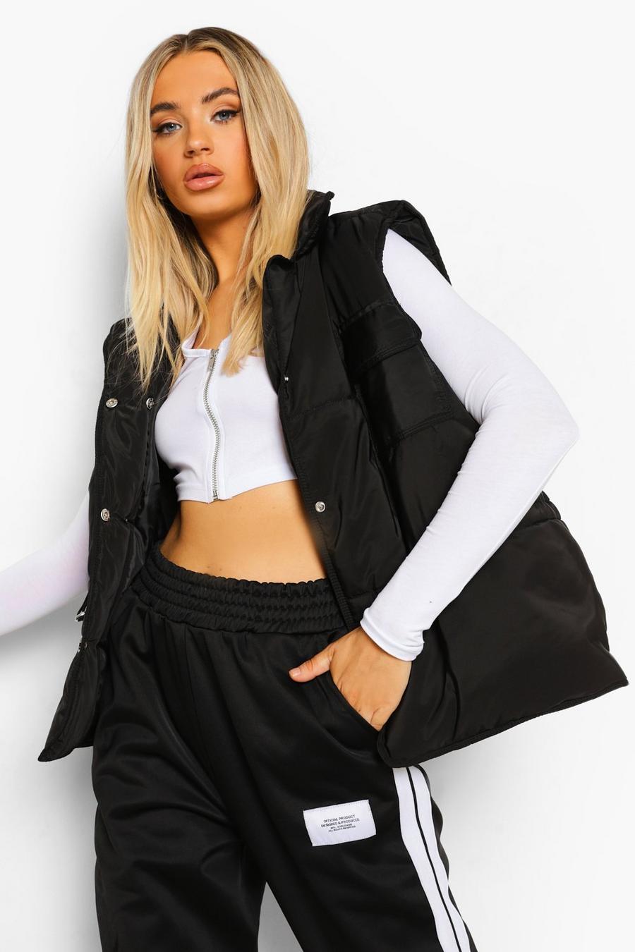 Boohoo Pocket Detail Tank in Black Womens Clothing Jackets Waistcoats and gilets 