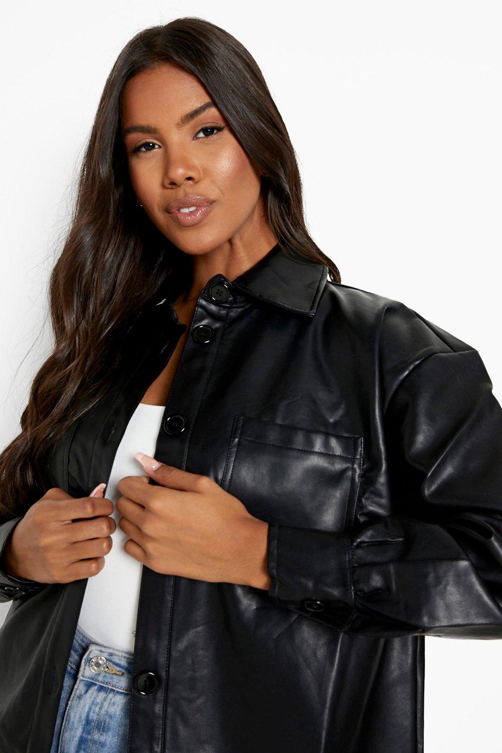 Geegee Driver's Side Faux Leather Shacket - Black 2x