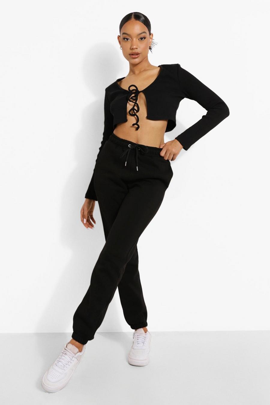 Black Tie Front Top And Jogger Set image number 1