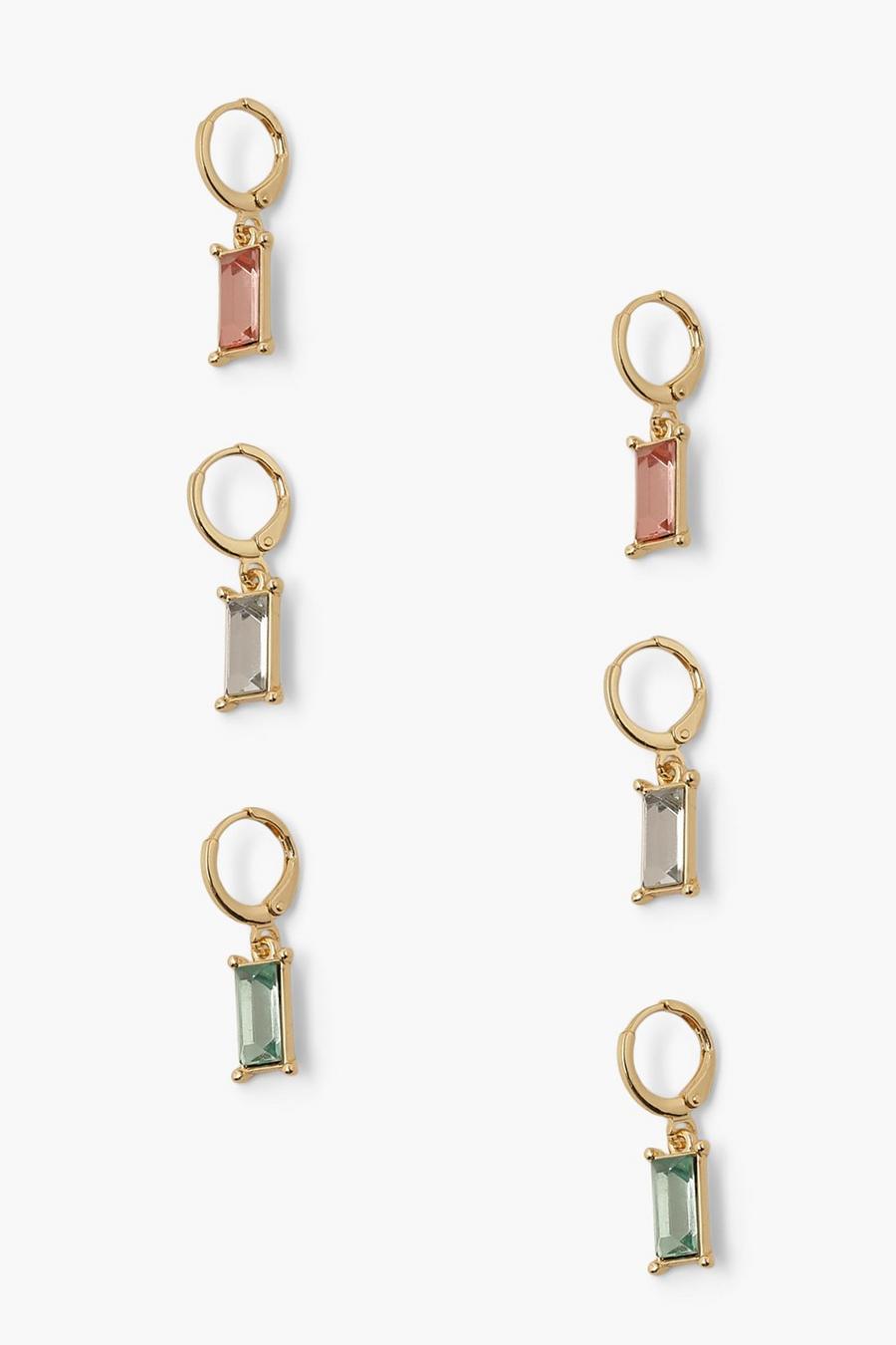 Gold Örhängen med smyckestenar i olika färger (3-pack) image number 1