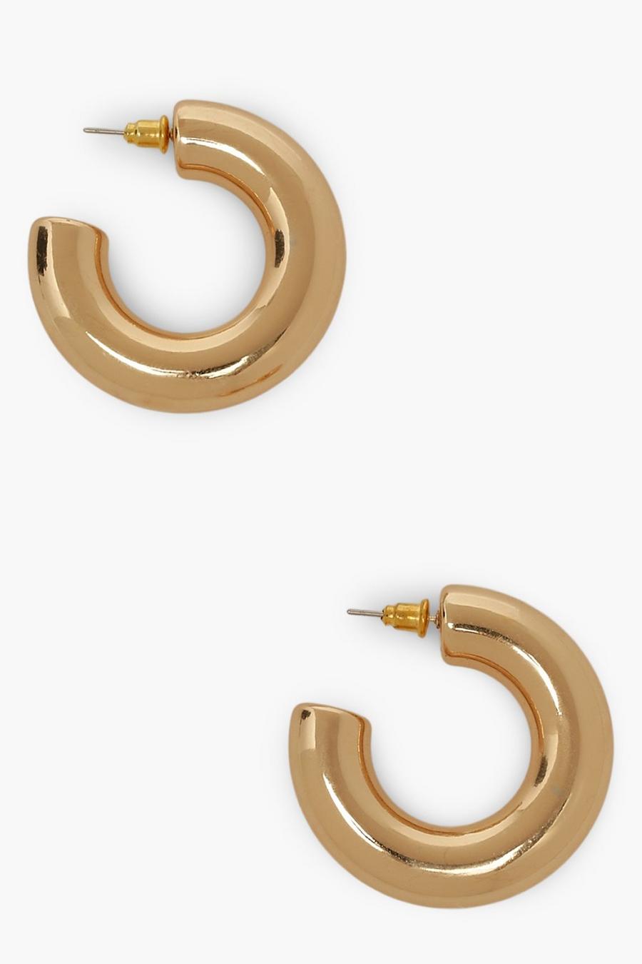 Gold metallic Extra Chunky Shine Hoop Earrings image number 1