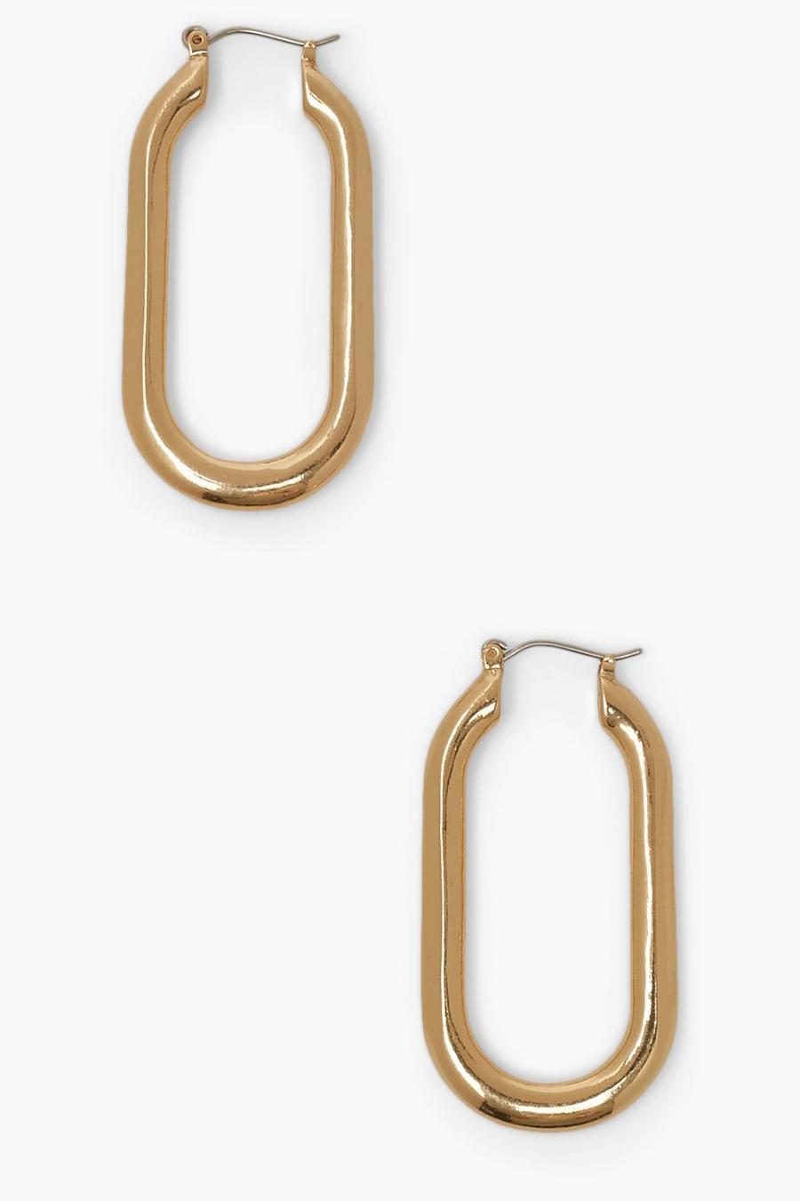 Gold Smooth Angles Rectangle Hoop Earring image number 1