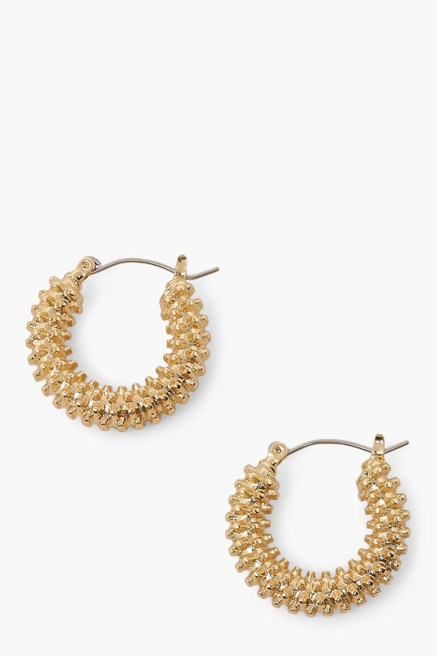זהב Textured Spike Chunky Hoop Earrings image number 1