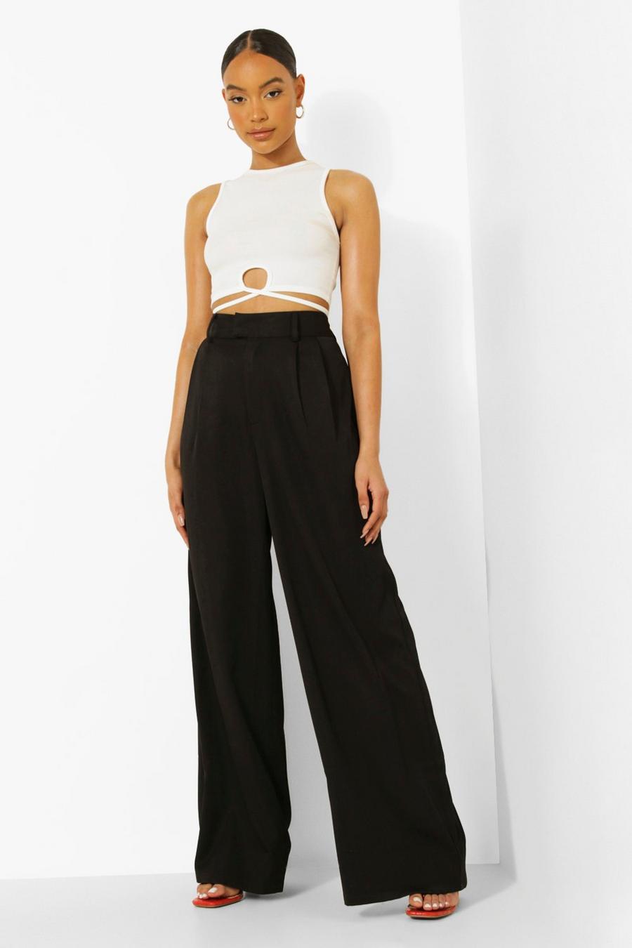 Black Pleated Woven Wide Leg Pants image number 1