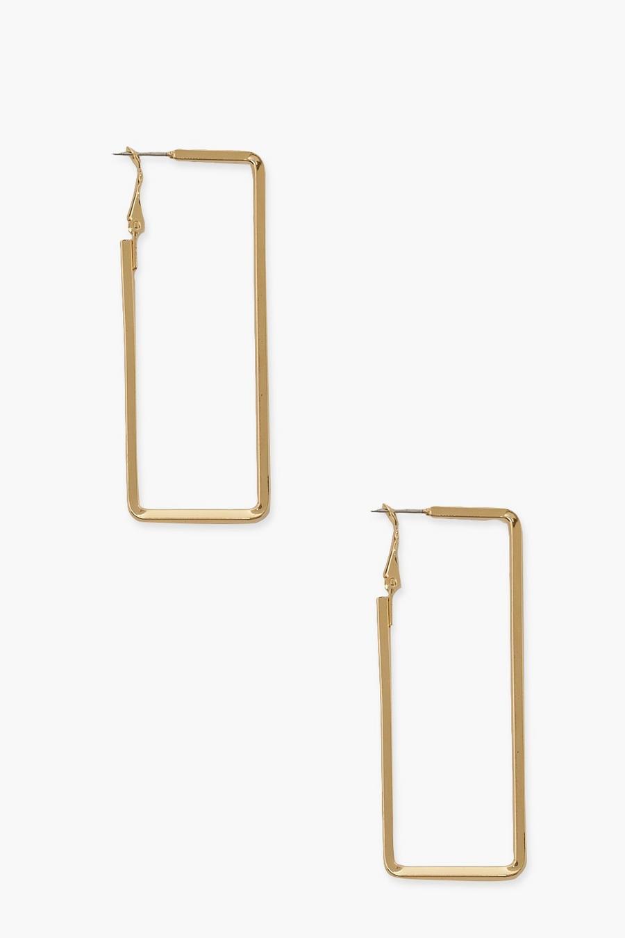Gold Rectangle Smooth Hoop Earrings image number 1