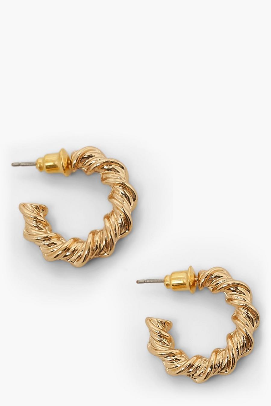 Gold metallic Chunky Twisted Hoop Earrings image number 1