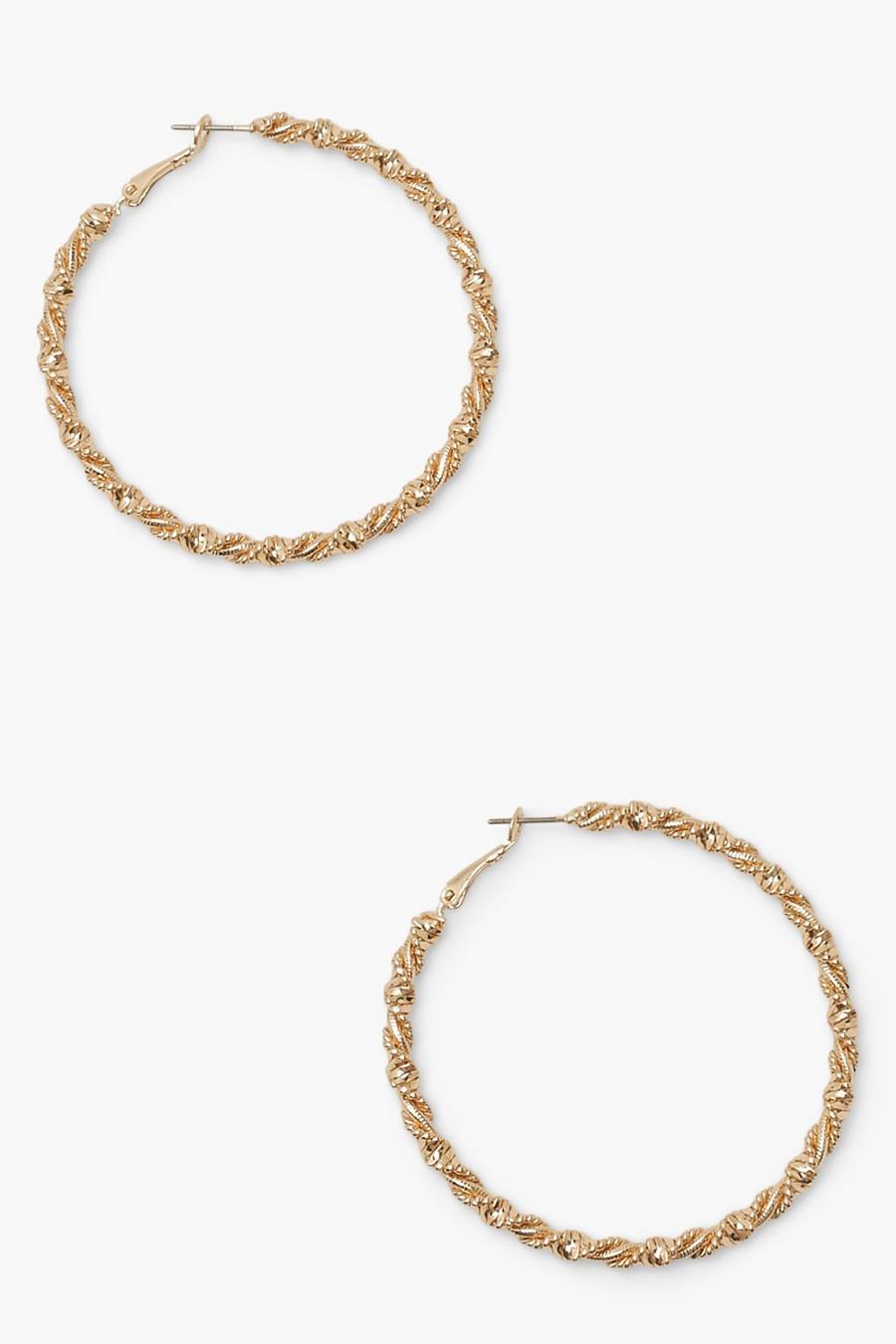 Gold Wrapped Twisted Hoop Earrings image number 1