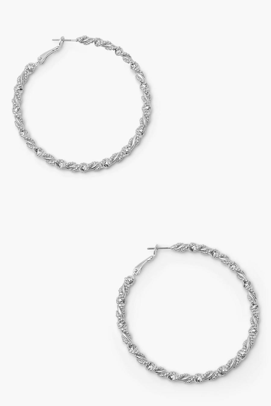 Silver Wrapped Twisted Hoop Earrings image number 1