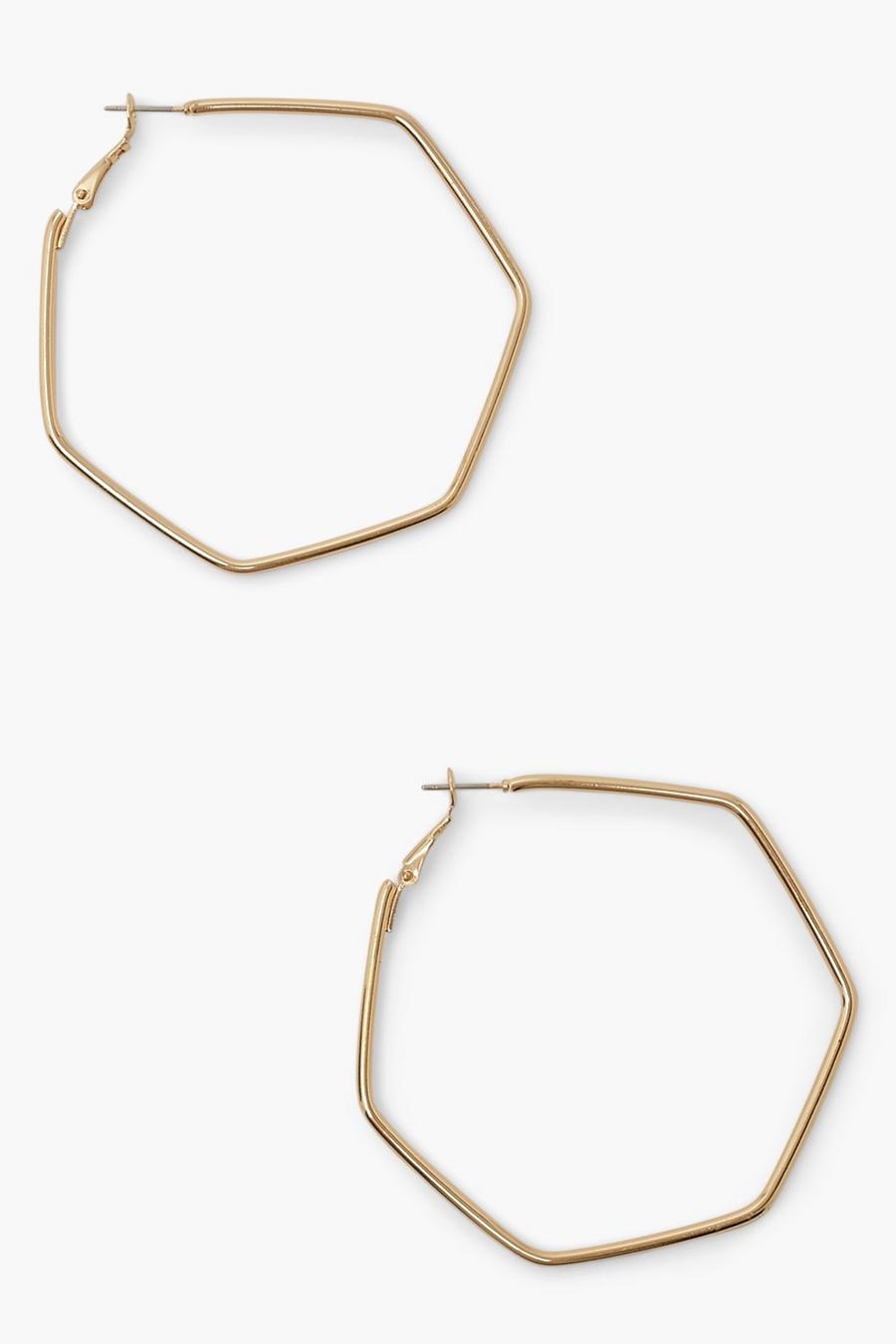 Gold Super Slim Hexagon Hoop Earrings image number 1