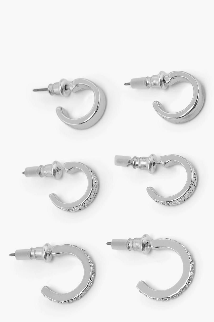 Silver Mix Mini Hoop Stud Earring Pack image number 1
