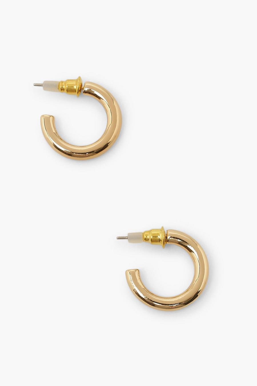 Gold Smooth Chunky Mini Hoops Earrings image number 1