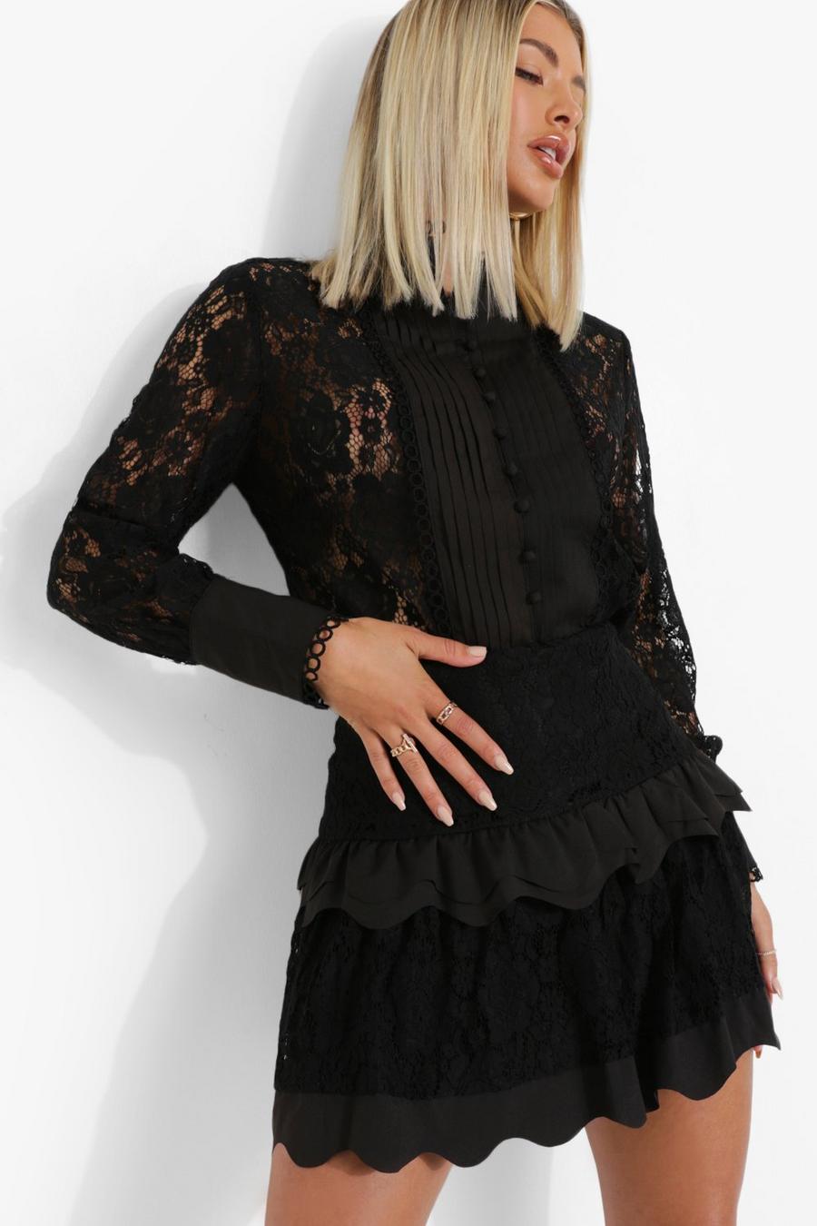 Black Lace Pep Hem Skirt image number 1