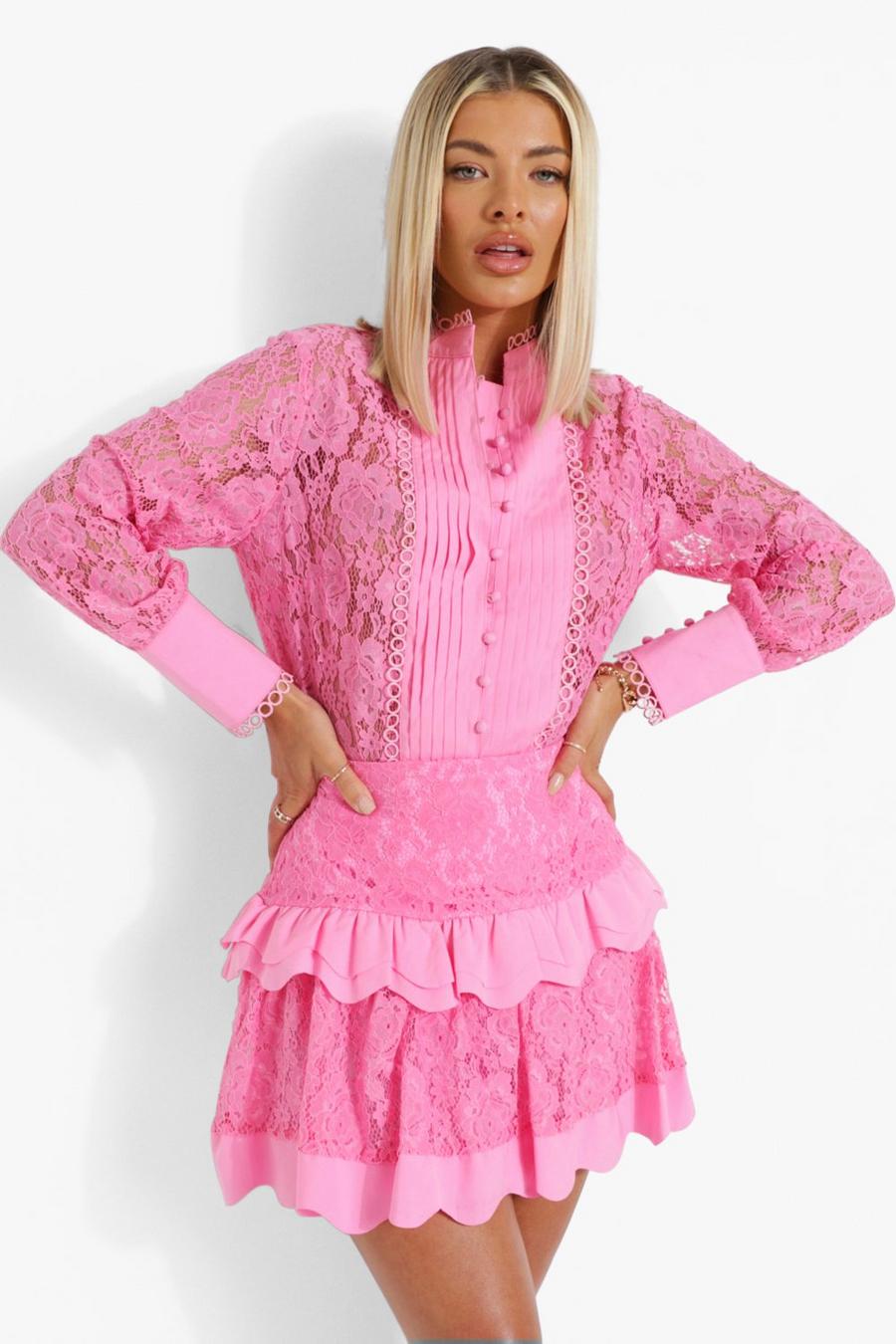 Candy pink Lace Pep Hem Skirt