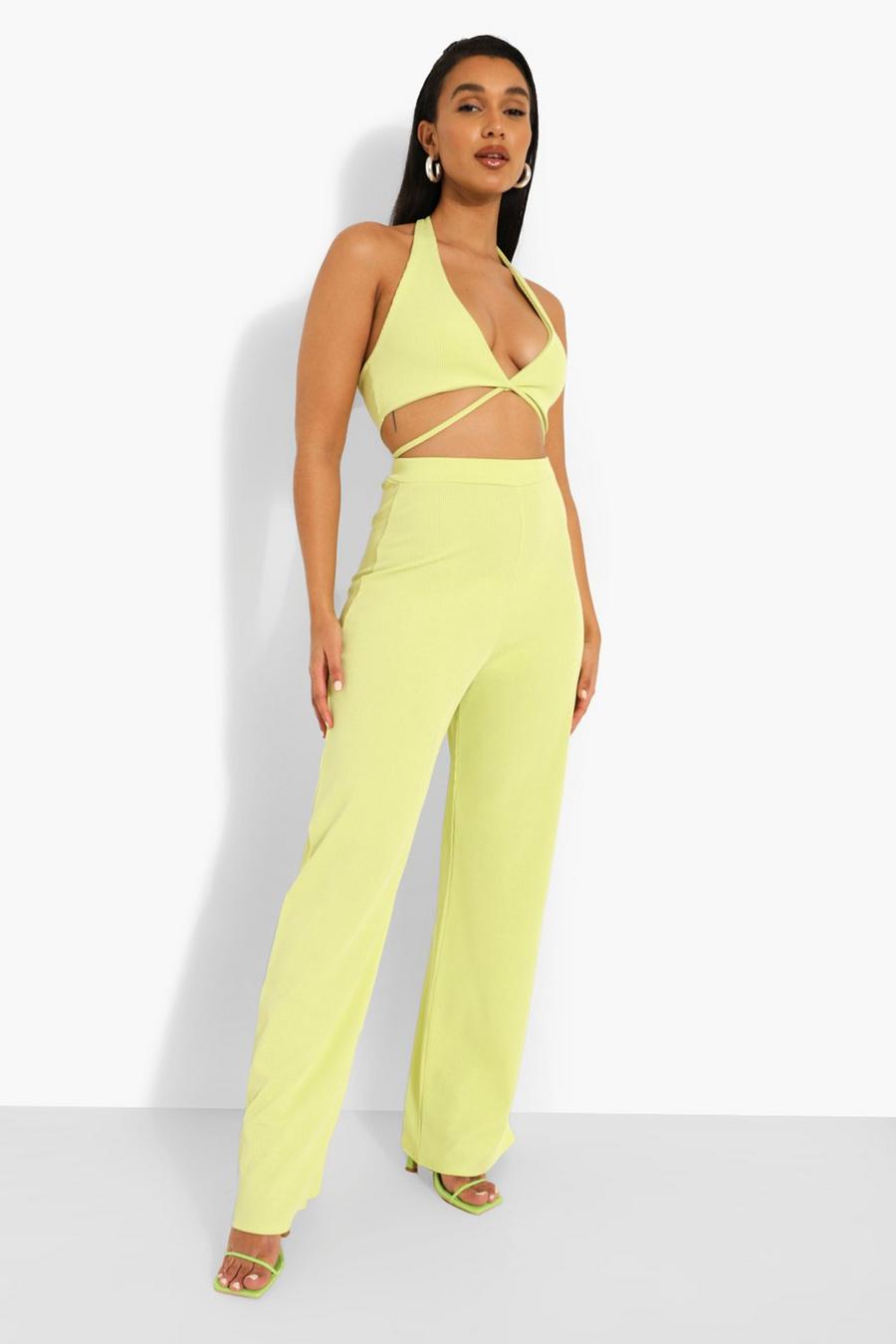 Lime Rib Wide Leg Trousers image number 1