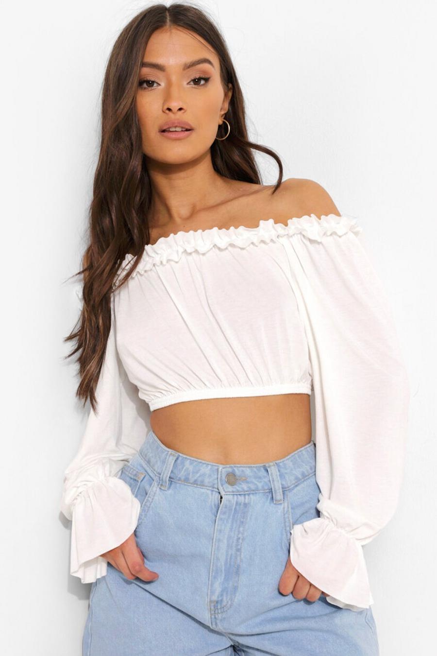 White Ruffle Off Shoulder Top image number 1