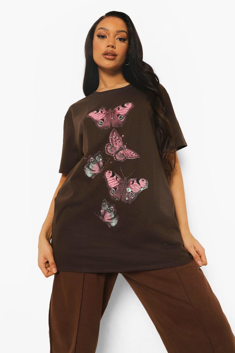 T-Shirt in Übergröße mit Schmetterlings-Print image number 1