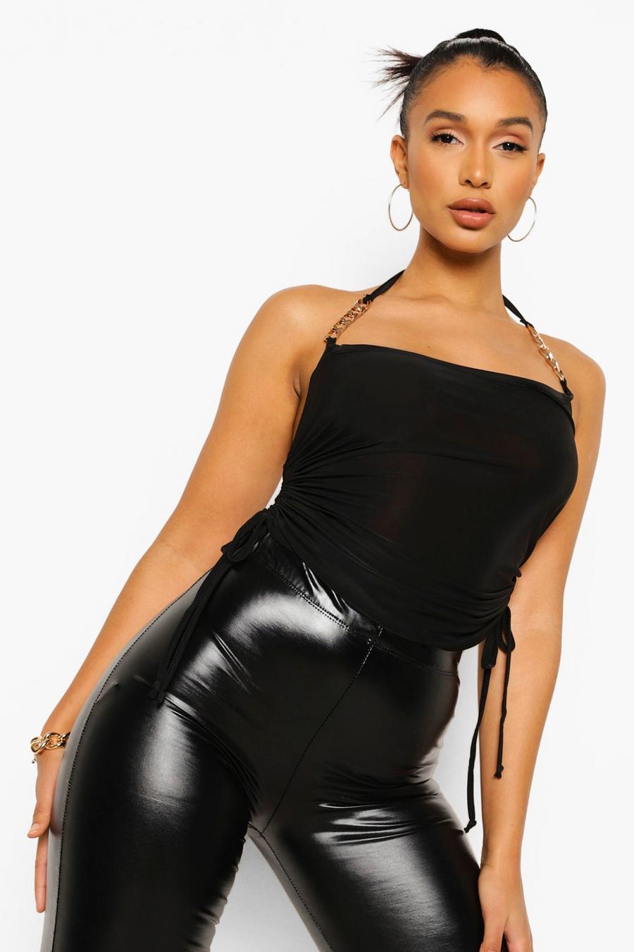 Black Chain Detail Cowl Neck Camisole image number 1