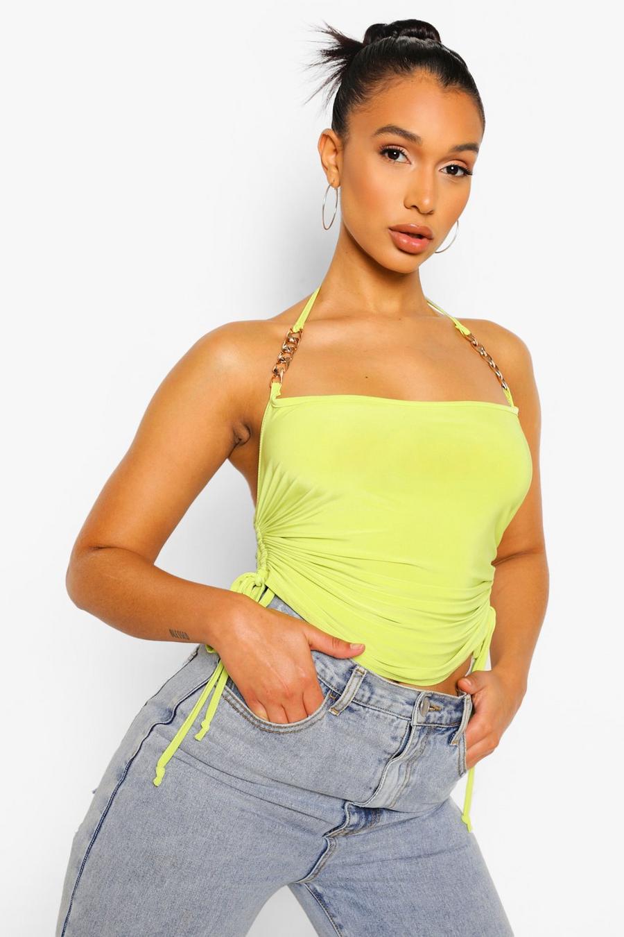 Lime Chain Detail Cowl Neck Cami Top image number 1