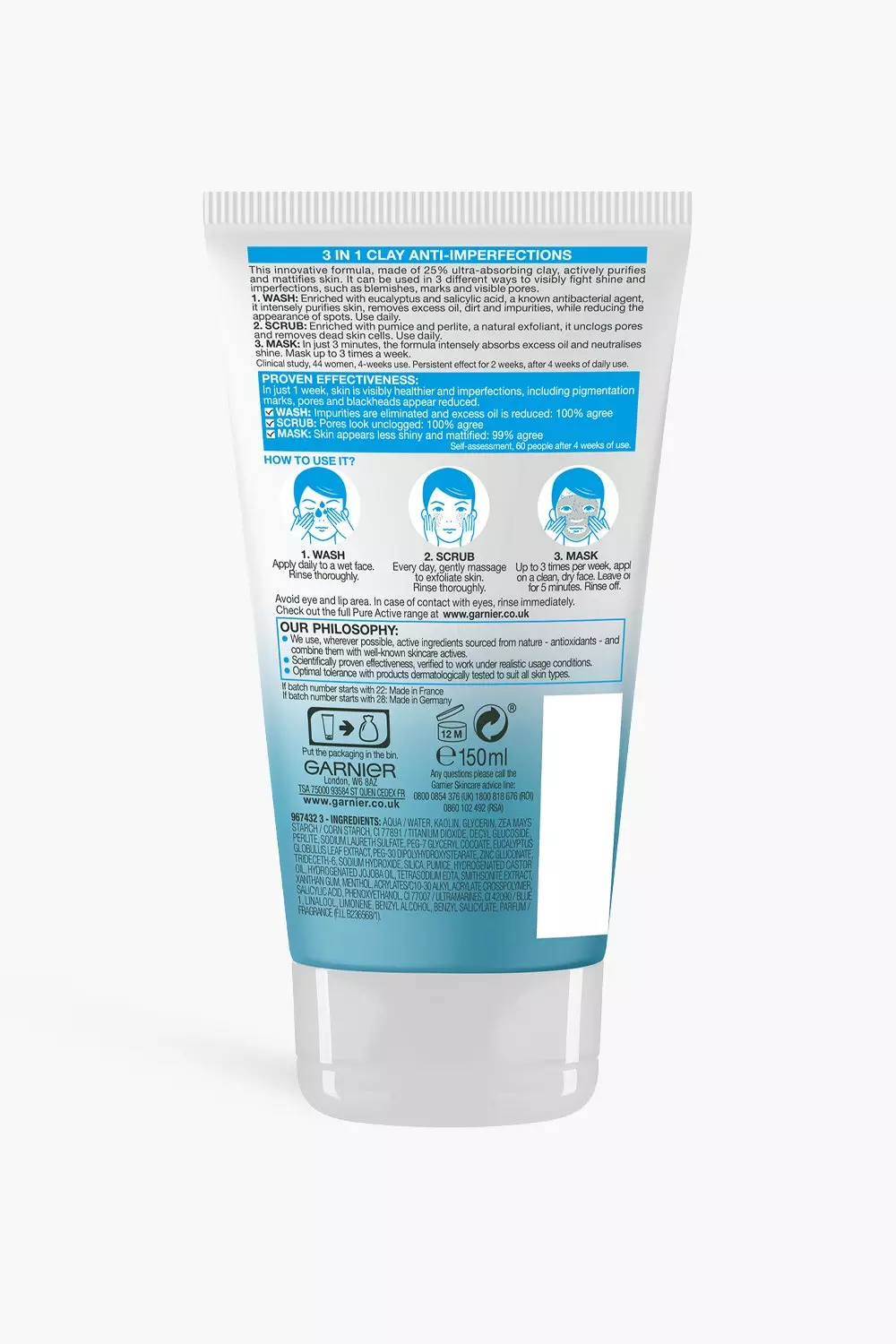Blue Garnier Pa 3in1 Clay Wash, Scrub & Mask alternative image