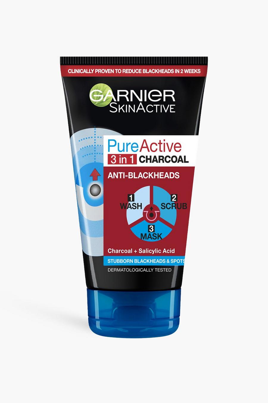Black Garnier Pure Active 3in1 Charcoal Blackhead Face Mask-Wash-Scrub 150ml