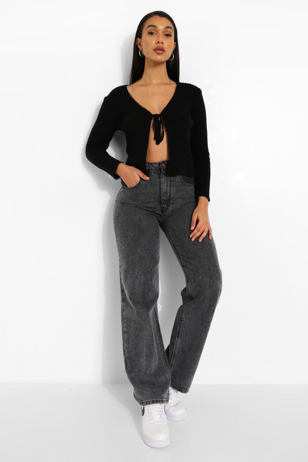 Rib Knit Tie Front Cropped Cardigan | boohoo