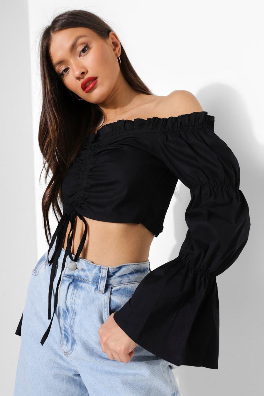 Black Milkmaid Ruched Off Shoulder Blouse image number 1