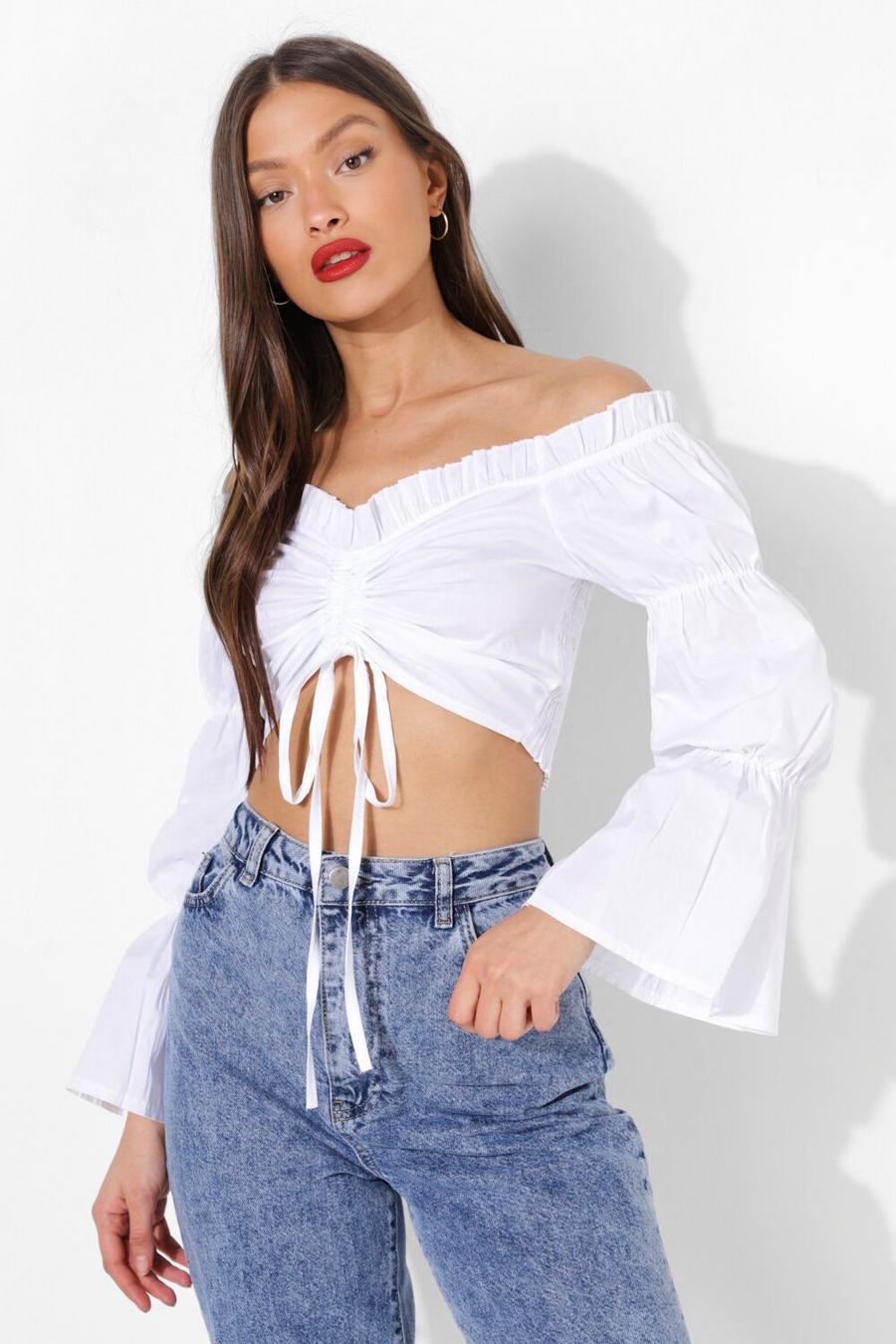 White Milkmaid Ruched Off Shoulder Blouse image number 1