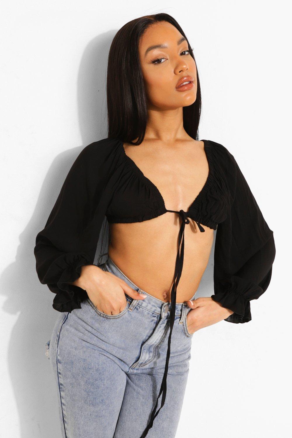 Black Mesh Long Sleeve Bralette