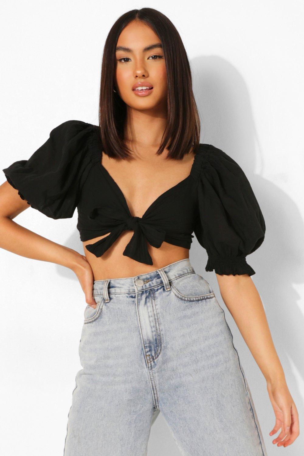 Women's Plus Size Balloon Puff Sleeve Crop Top and Flare Pants Set