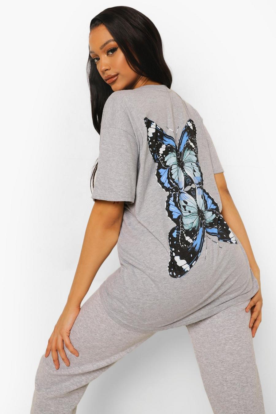 Grey Butterfly Back Print Oversized T-shirt image number 1