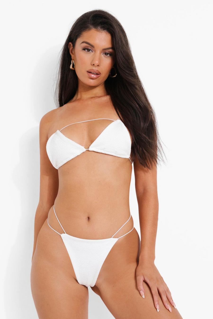 White Triangle Itsy Cut Out Textured Rib Bikini Top image number 1