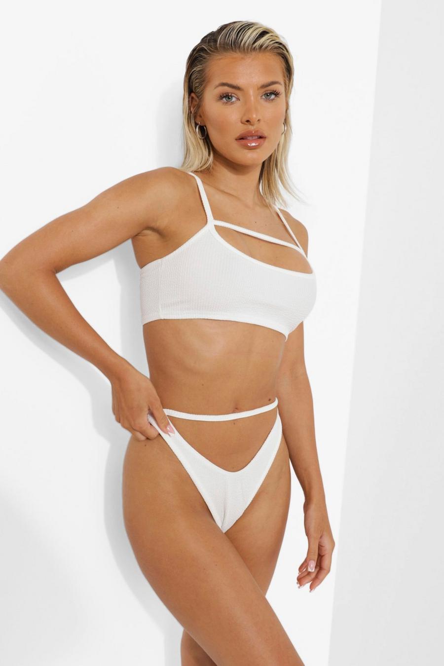 White Cut Out Scoop Textured Rib Bikini Brief image number 1