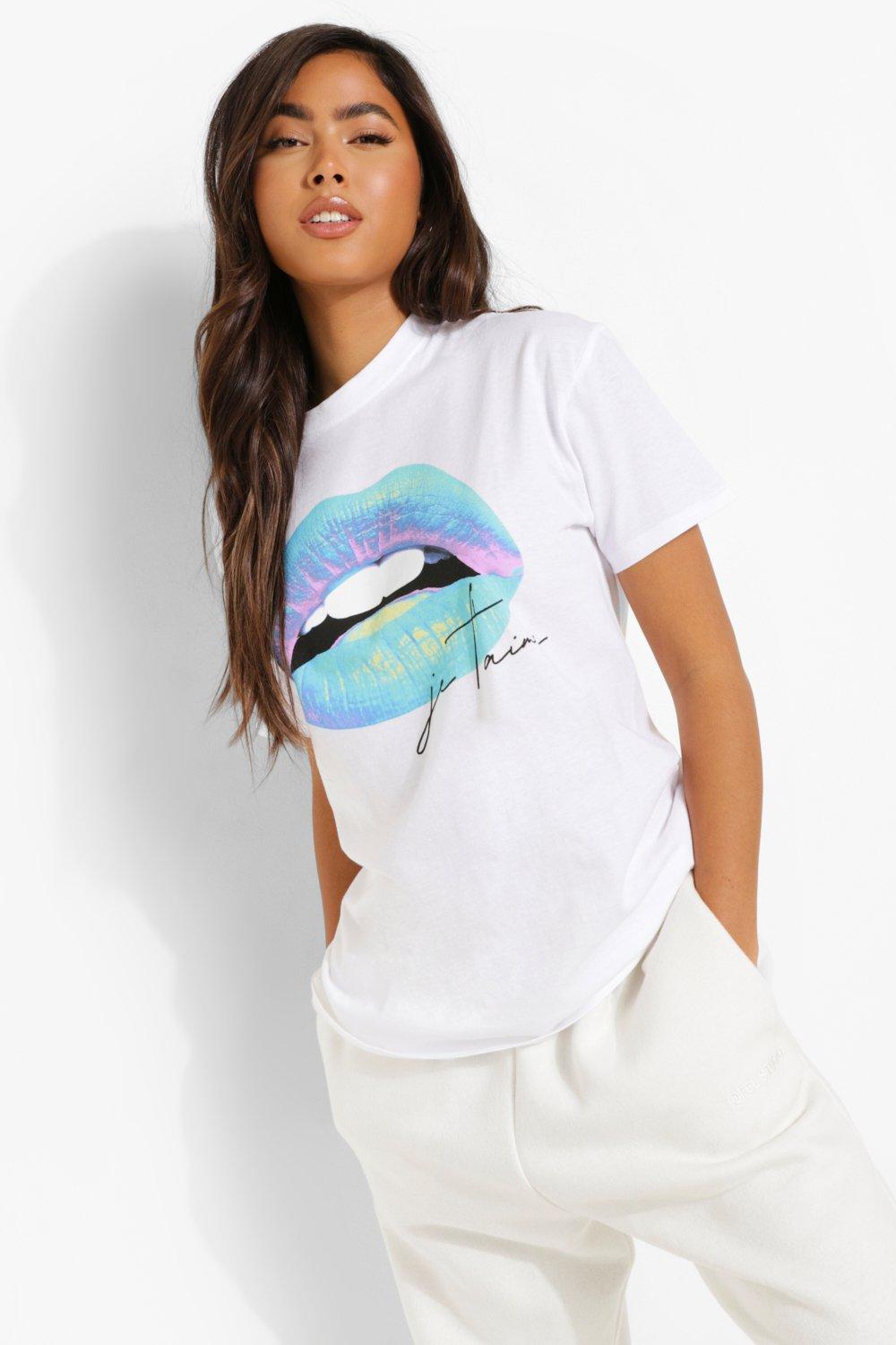 white t shirt with lips