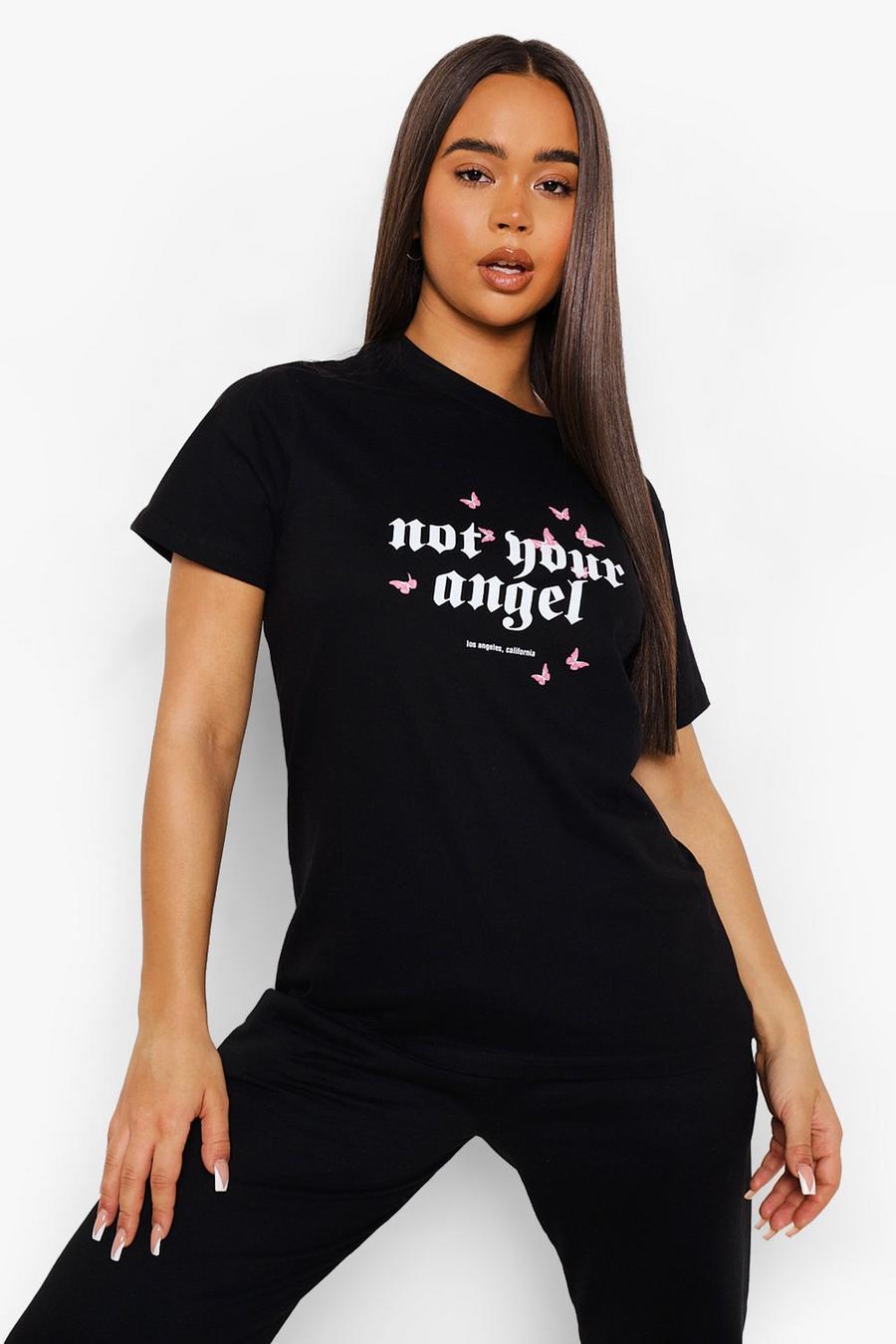 Black "Not Your Angel" T-shirt image number 1