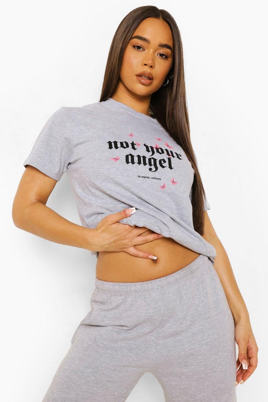 Grey marl "Not Your Angel" T-shirt image number 1