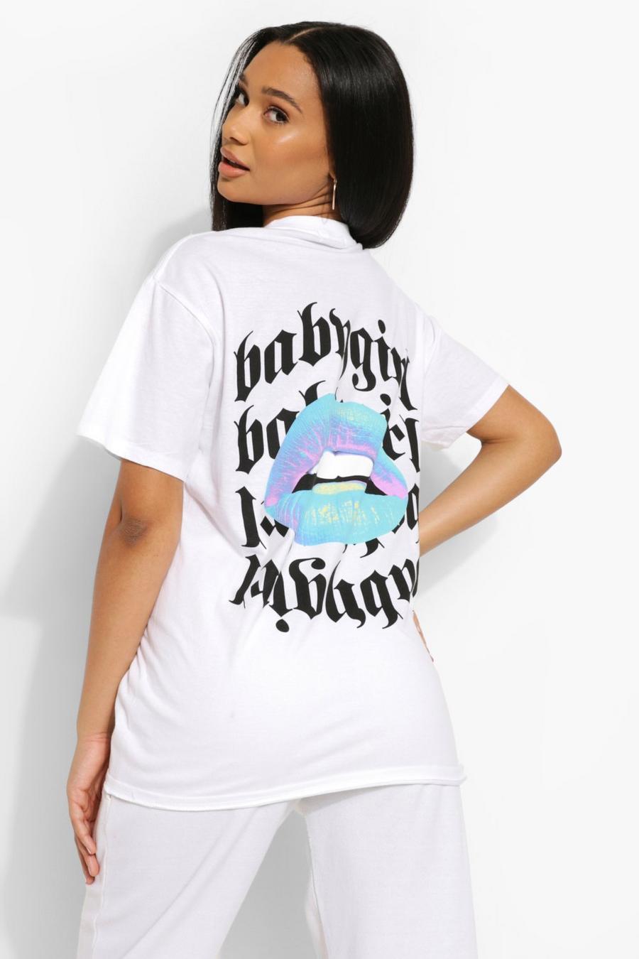 T-Shirt mit Babygirl Lip-Slogan hinten , Weiß image number 1