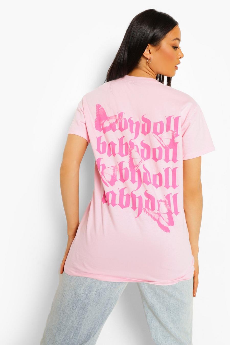 T-shirt oversize con scritta Baby Doll sul retro , Rosa pallido image number 1