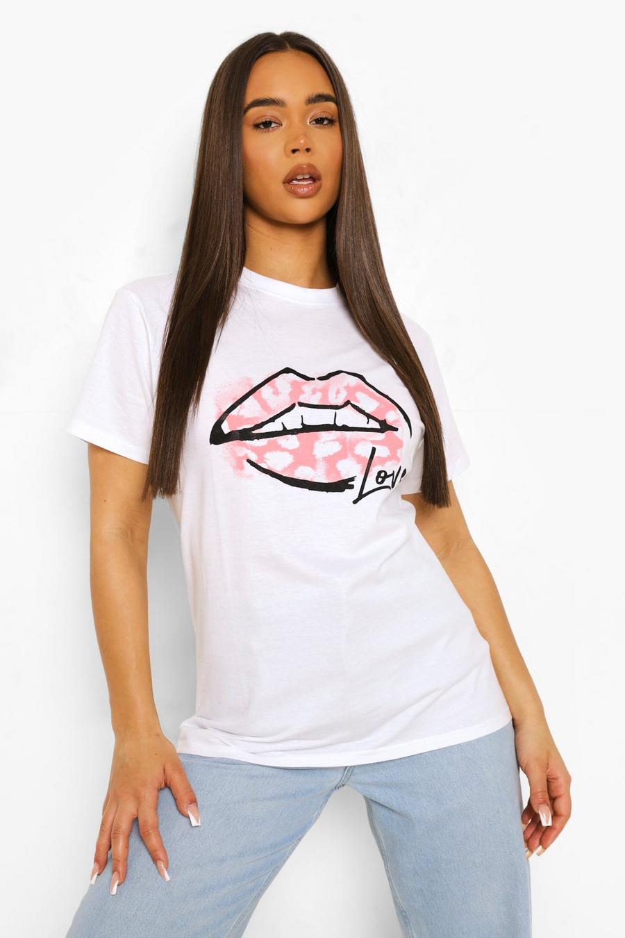 T-Shirt mit Lippen-Print , Weiß image number 1