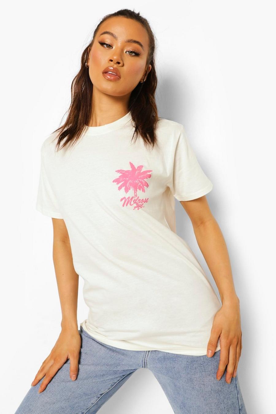 Camiseta con estampado de palmeras Melrose Ave , Crudo image number 1